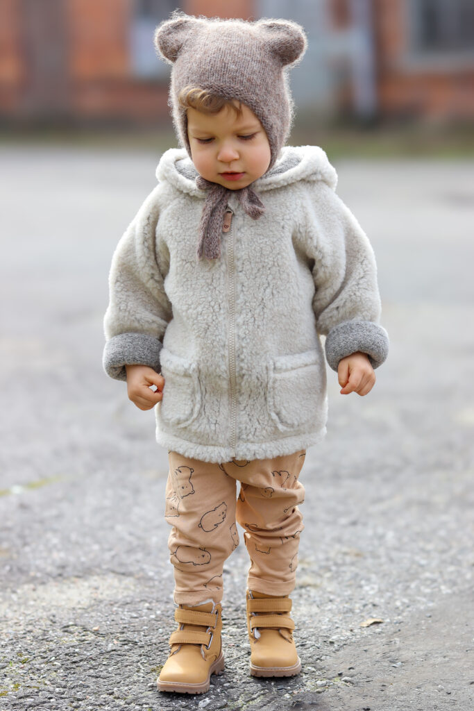 Zaffiro Lammfelljacke mit Kapuze für Kinder in Creme