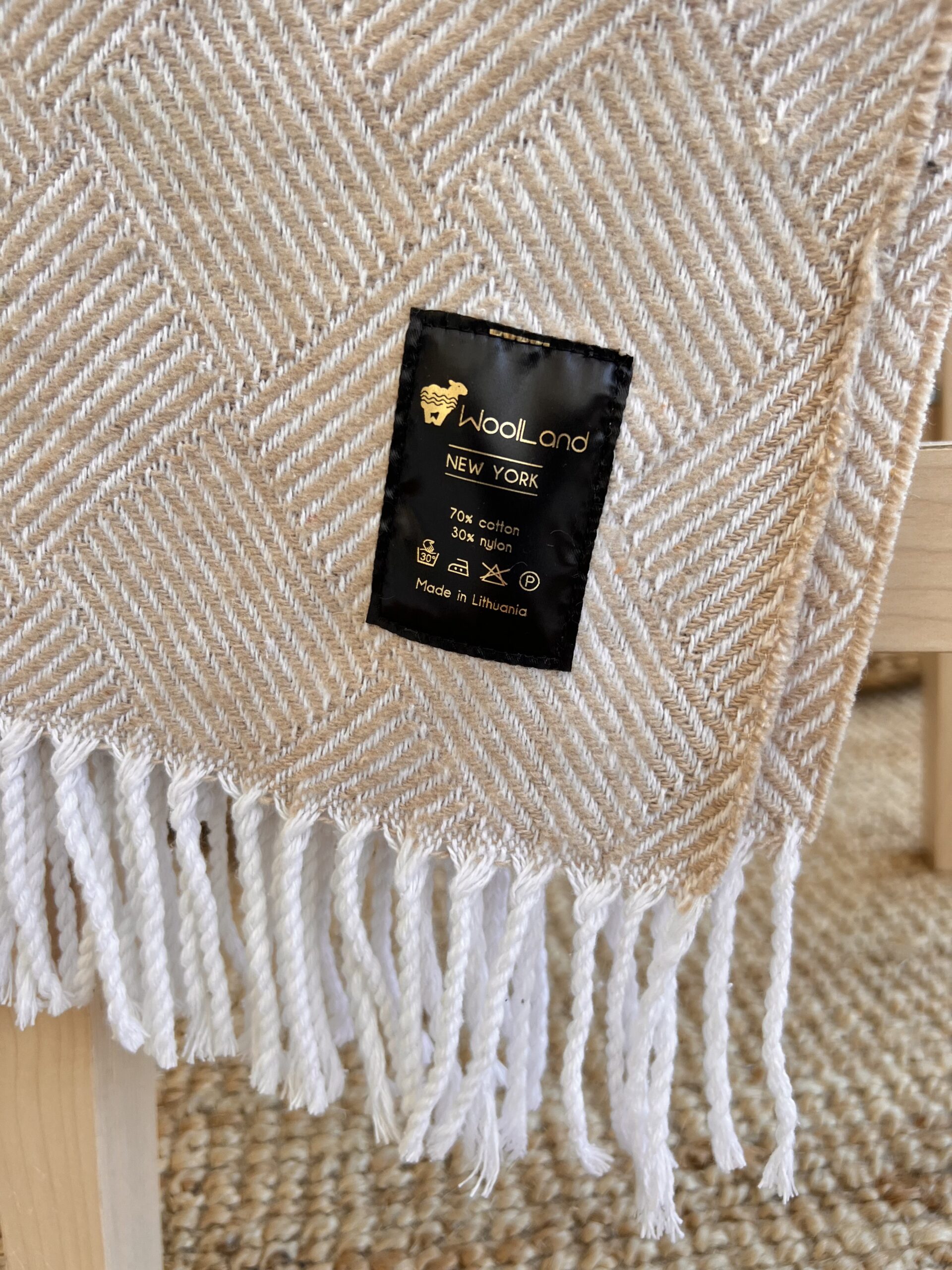 Woolland NEW YORK Luxus Baumwollkaro LIGHT LATTE 140x200
