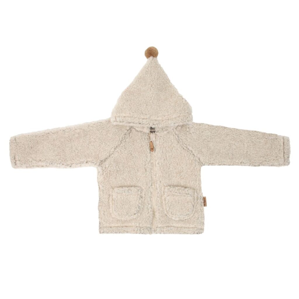 Zaffiro Lammfelljacke mit Kapuze für Kinder in Creme