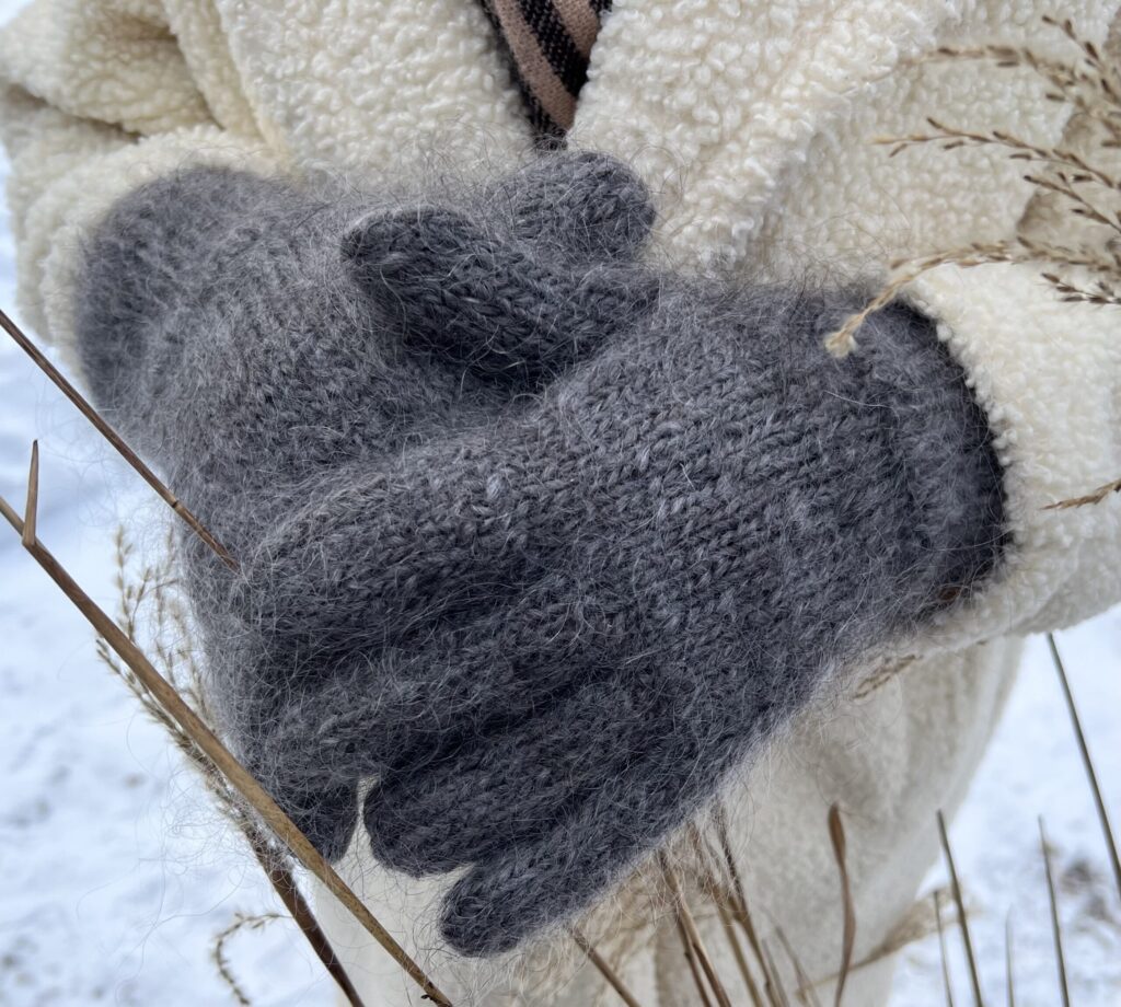 Herrenhandschuhe aus Angorawolle mit Fingern BROWN