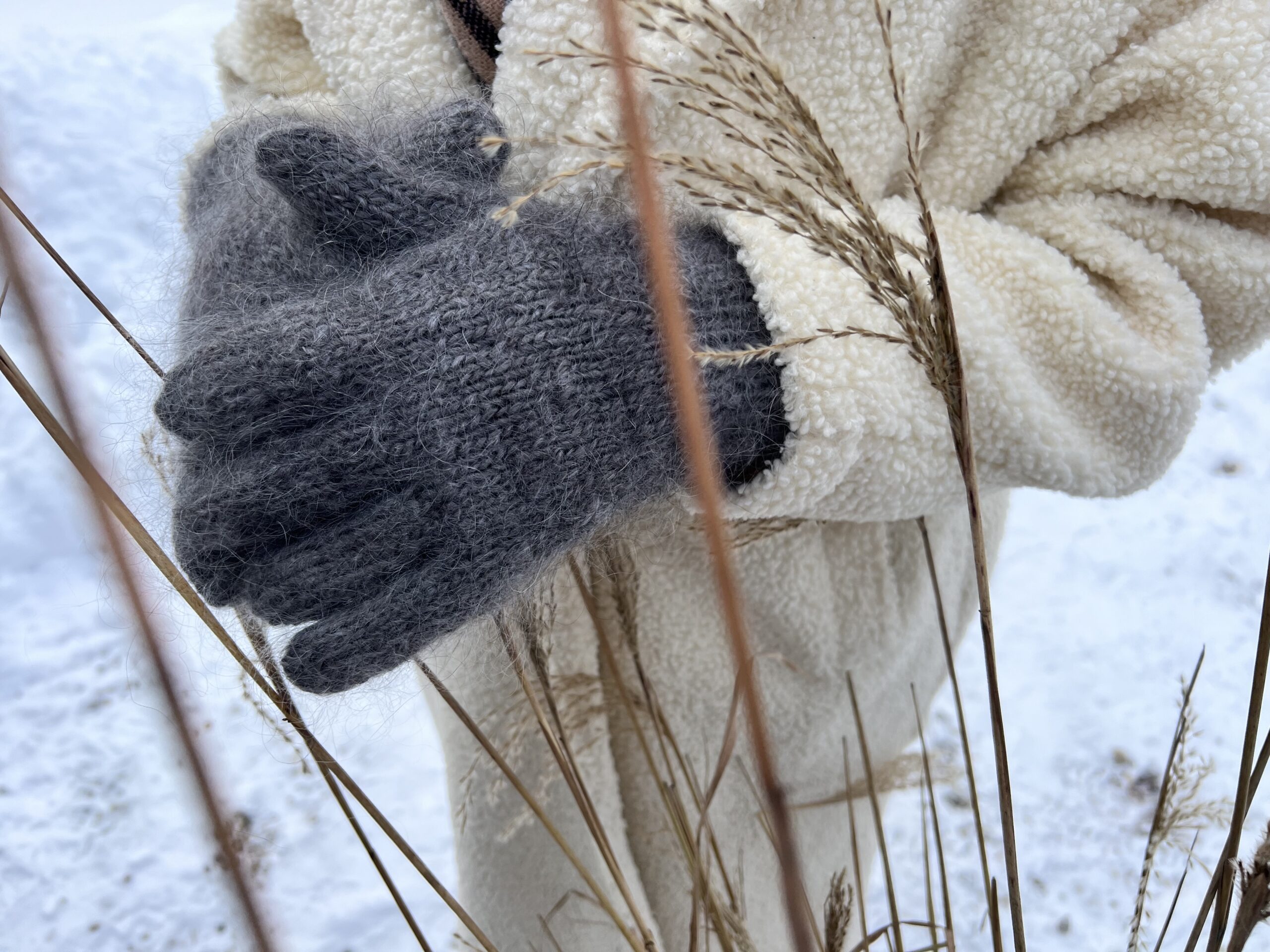 Herrenhandschuhe aus Angorawolle mit Fingern BROWN