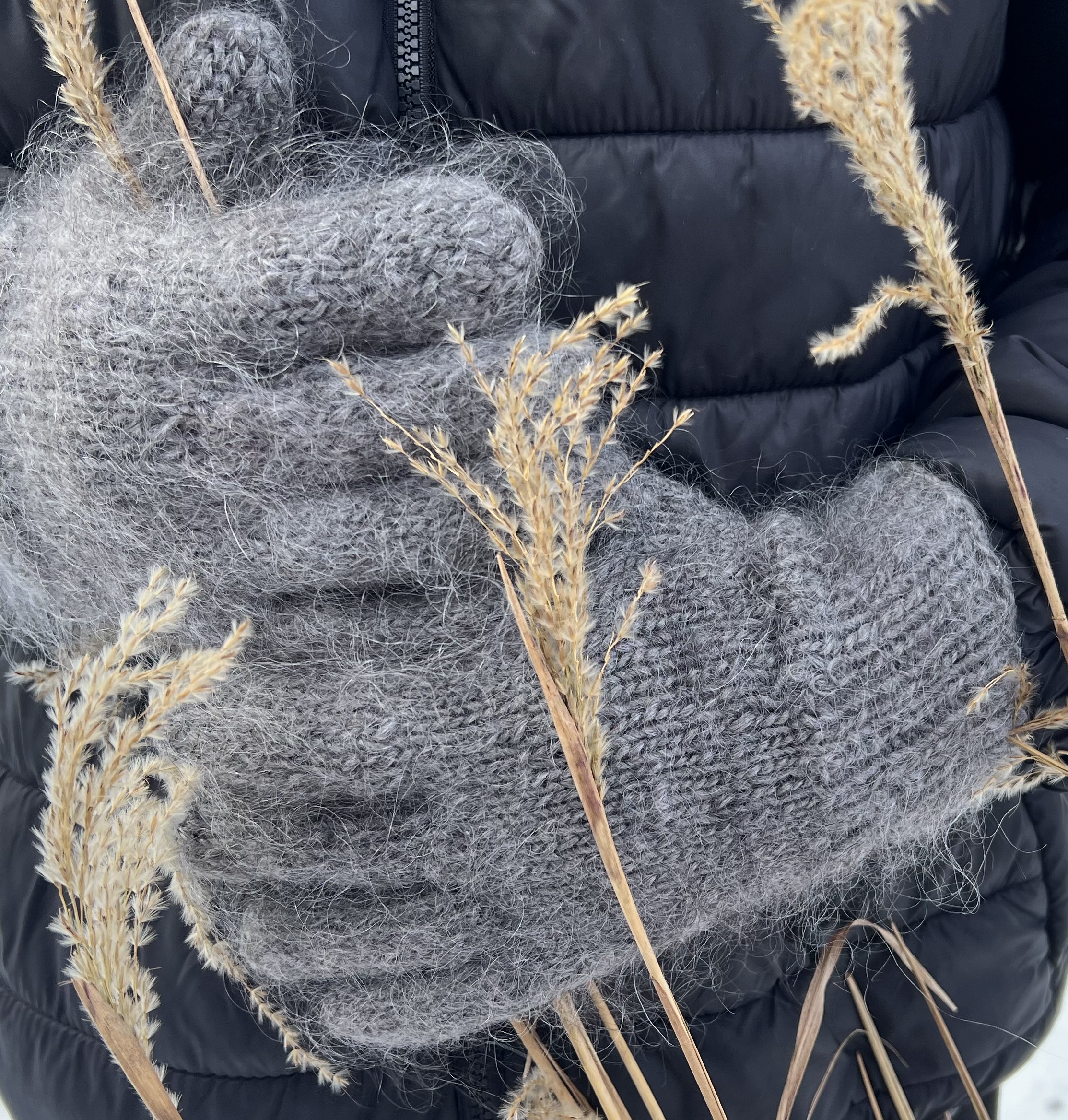 Fingerlose Herrenhandschuhe aus Angora-Wolle GRAFITAS