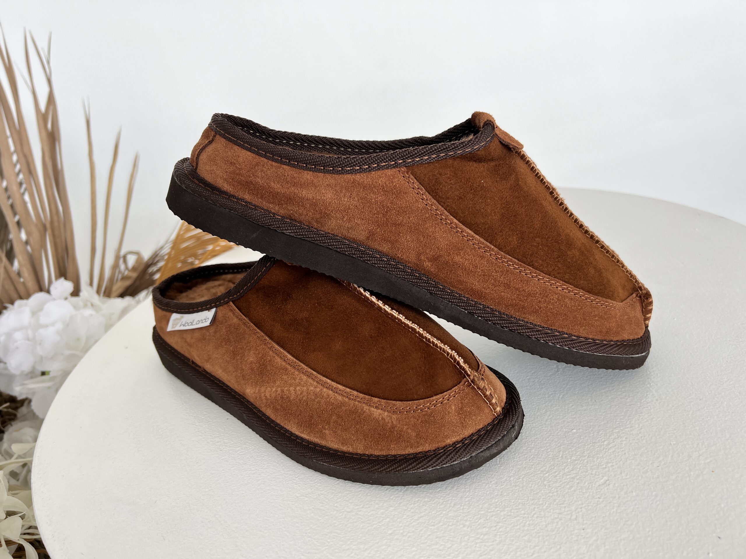 Woolland Herren Leder Hausschuhe CAMEL