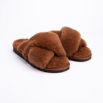 WoolLando Damen Naturpelz Braun Offene Pantoffel