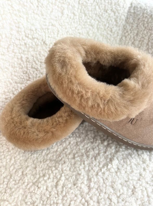 WoolLando Damenpantoffeln aus Leder und echtem Pelz