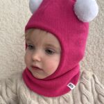 Kinderhelm aus Merinowolle rosa POMPONAS