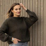 Damen Polo-Pullover aus Mohairwolle KHAKI