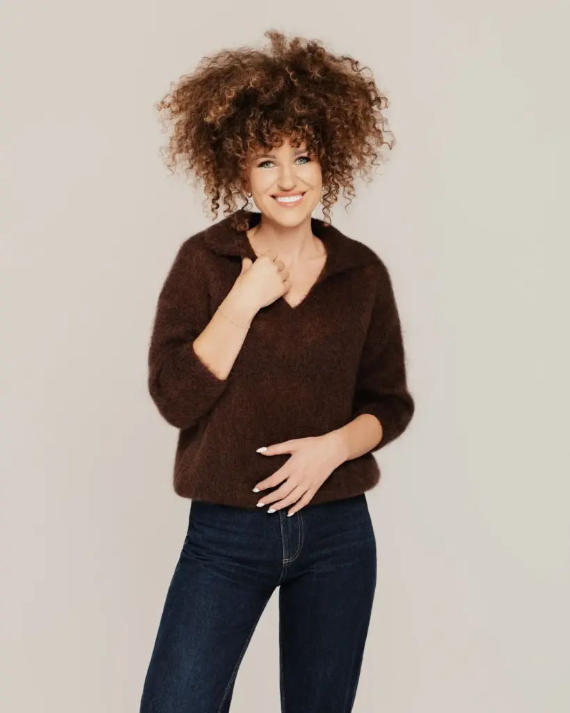 Damen-Polo-Pullover aus Mohairwolle BRAUN