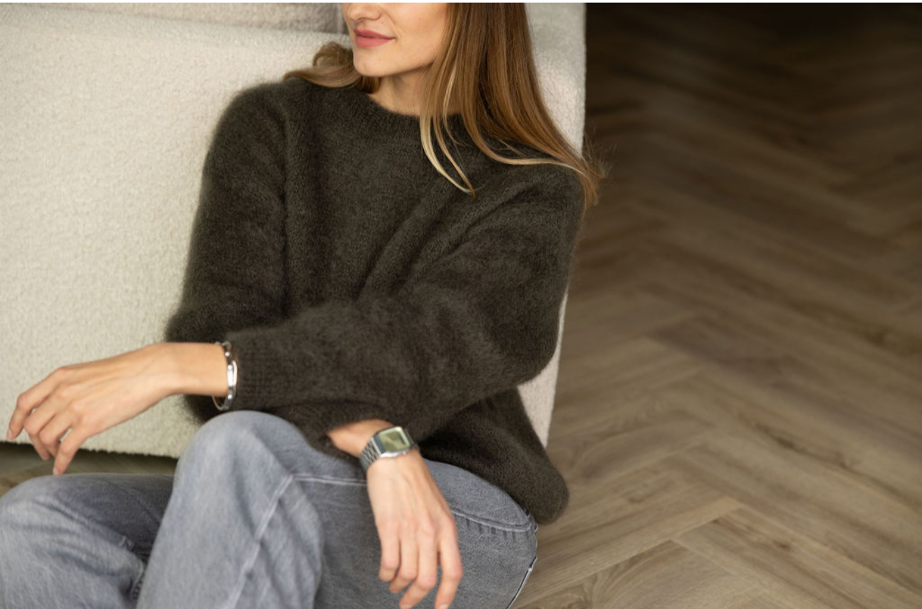 Damen Polo-Pullover aus Mohairwolle KHAKI