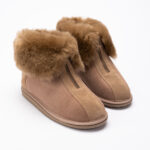 WoolLando Damen Echtlederstiefel mit Fell und Reißverschluss BRAUN