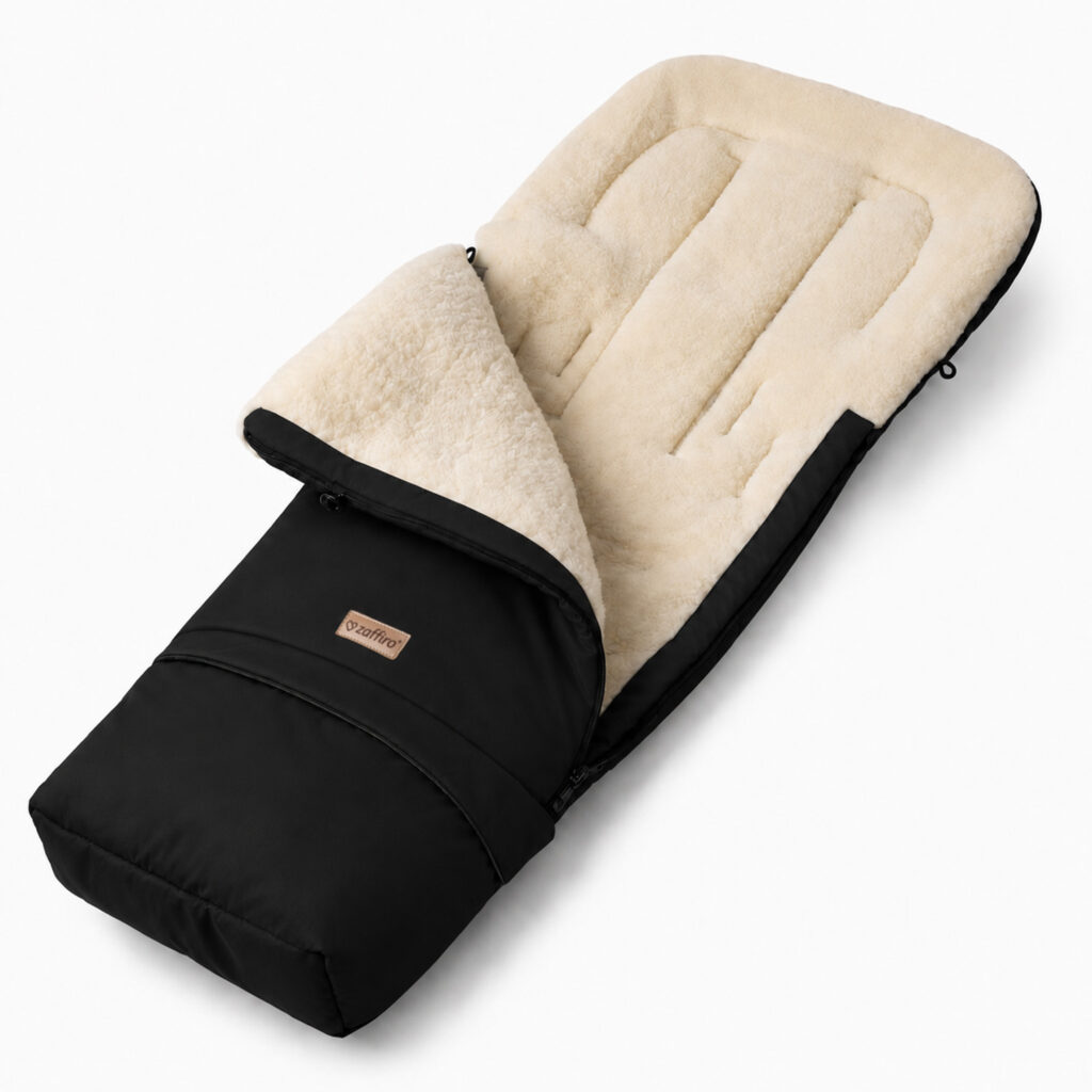 Zaffiro Sleep&Grow Naturwolle schwarzer Baby-Fußsack mit Verlängerung