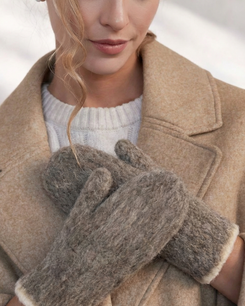 Braune 100% Hundewolle-Fäustlinge, Unisex – WoolLando