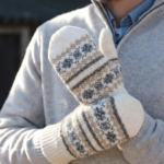 Herren-weiße Merinowoll-Fäustlinge WINTER, WoolLando