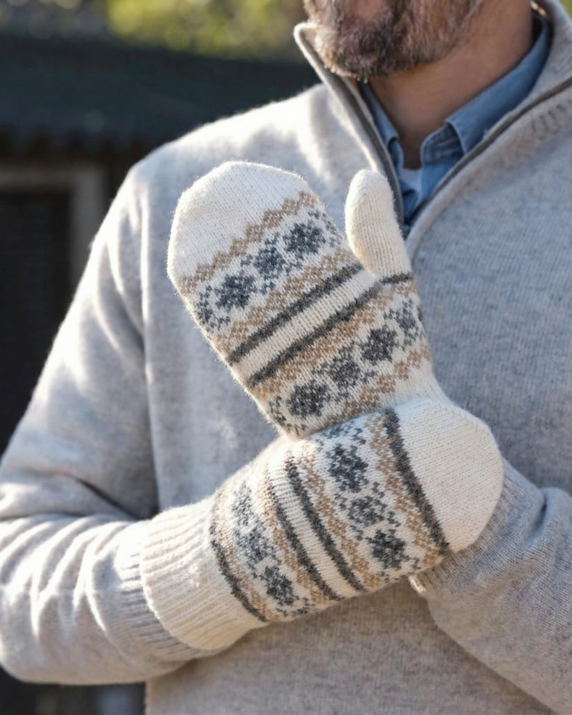 Herren-weiße Merinowoll-Fäustlinge WINTER, WoolLando