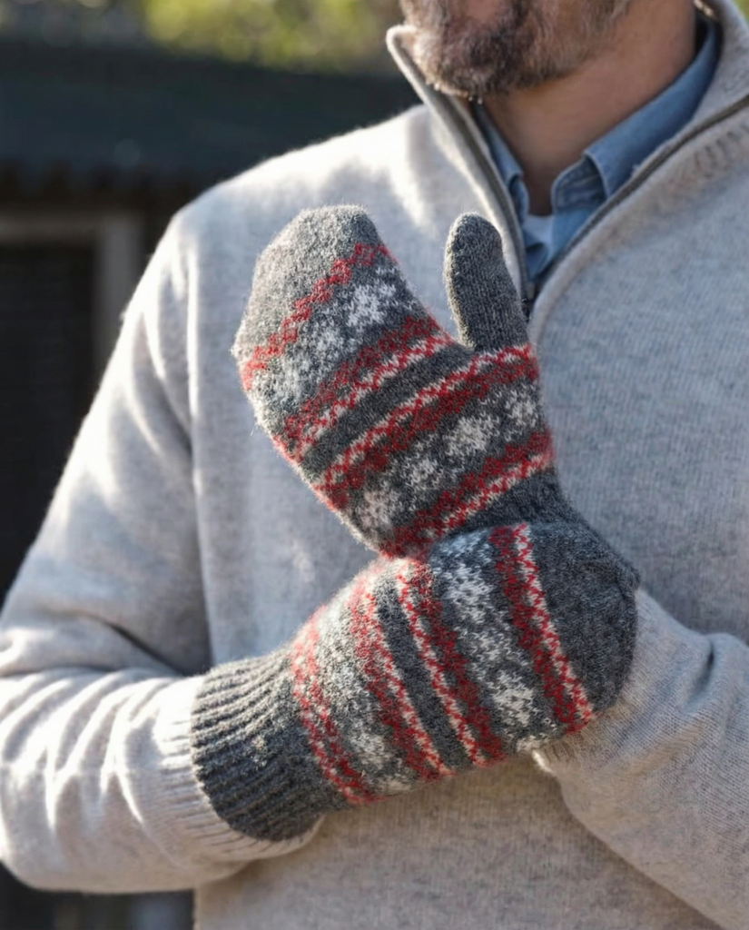 Herren-graue Merinowoll-Fäustlinge NORDIC, WoolLando