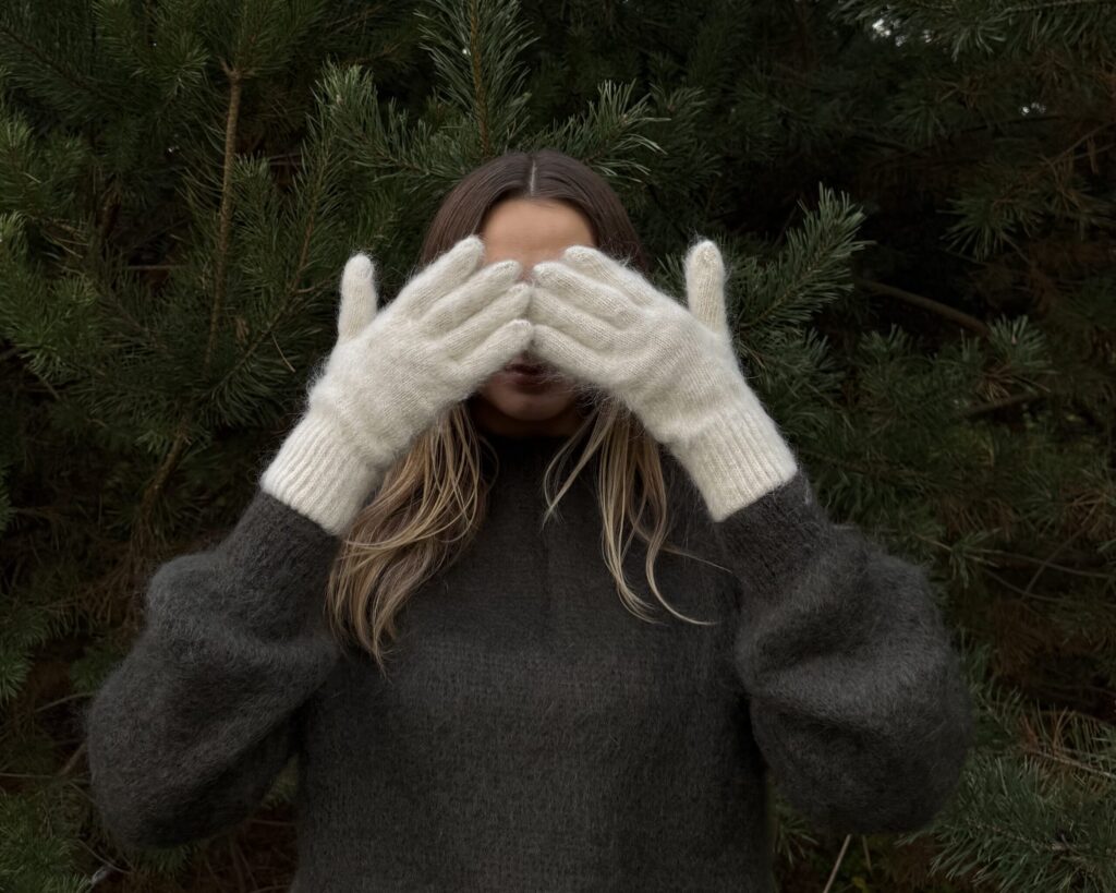 Damen-Angora-Fingerhandschuhe WHITE, WoolLando