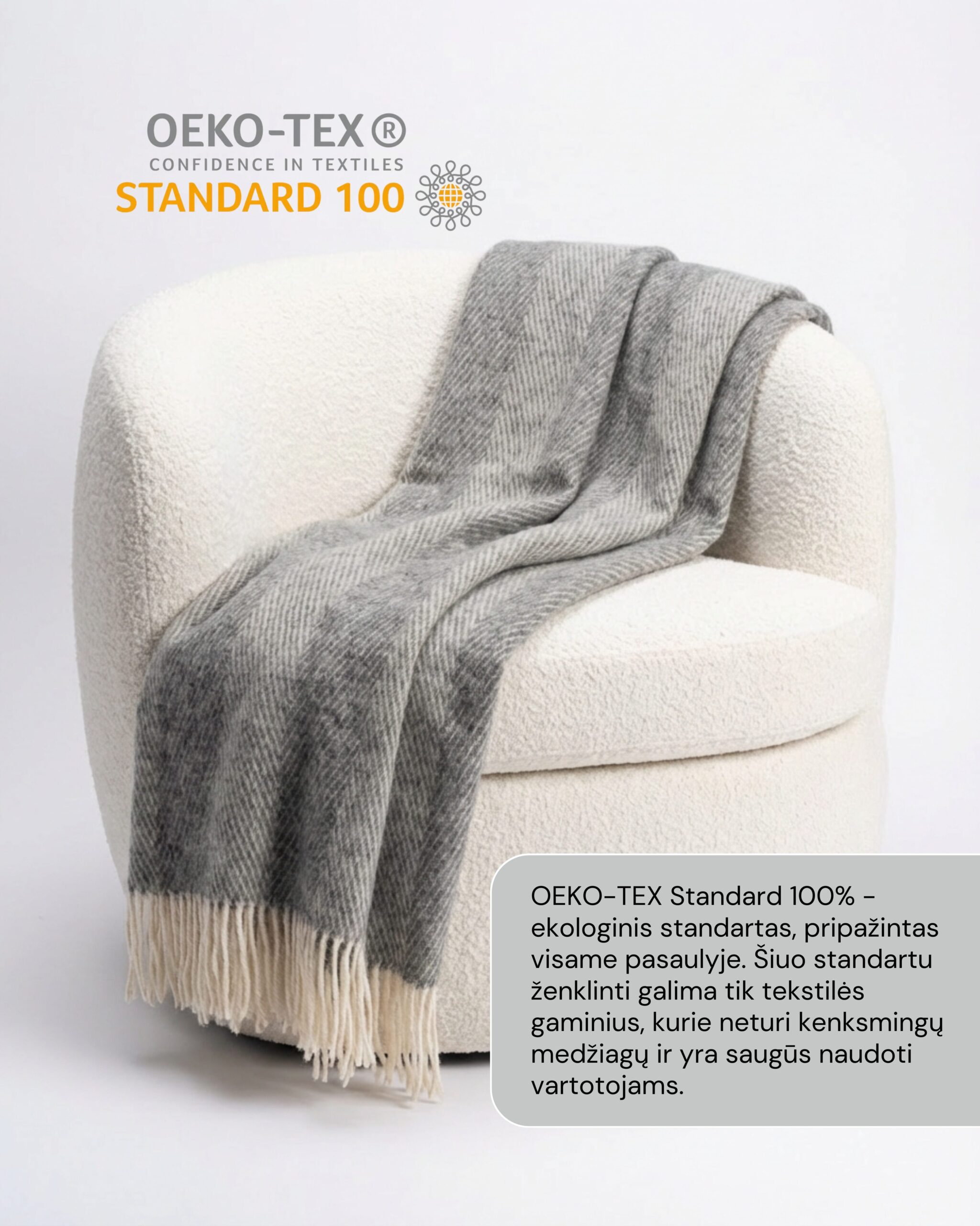 Neuseeland-Schafwoll-Decke STRIPED LIGHT GREY, WoolLando