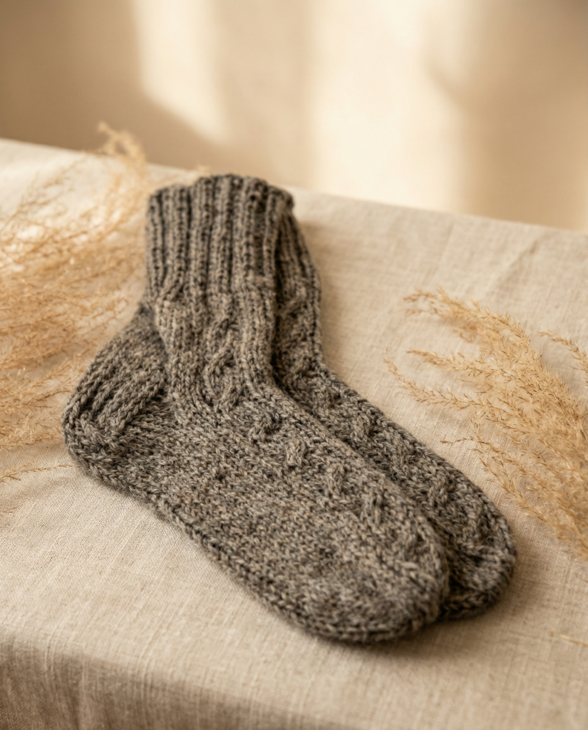 Handgemachte Schaf–Hundewolle braune Socken, WoolLando