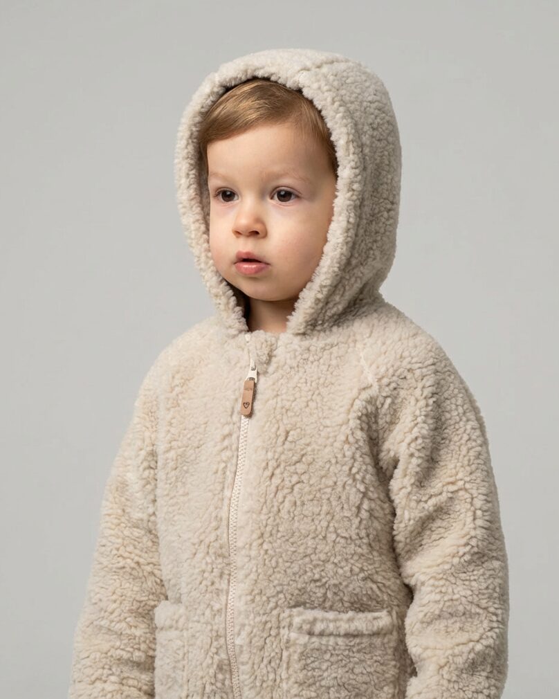 Cremefarbene Kinderjacke aus Lammwolle, Zaffiro
