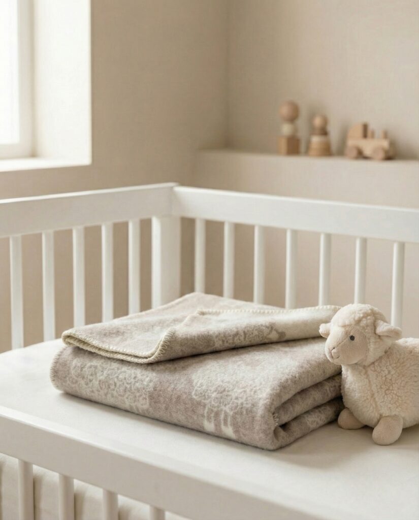 Kinder-cremefarbene Woll-Decke LITTLE SHEEP