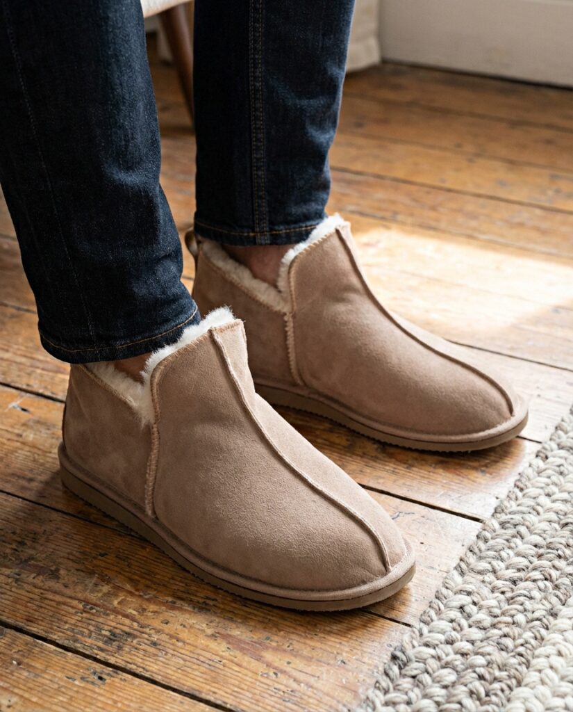 Herren braune natürliche Pelz-Stiefeletten NERO, WoolLando