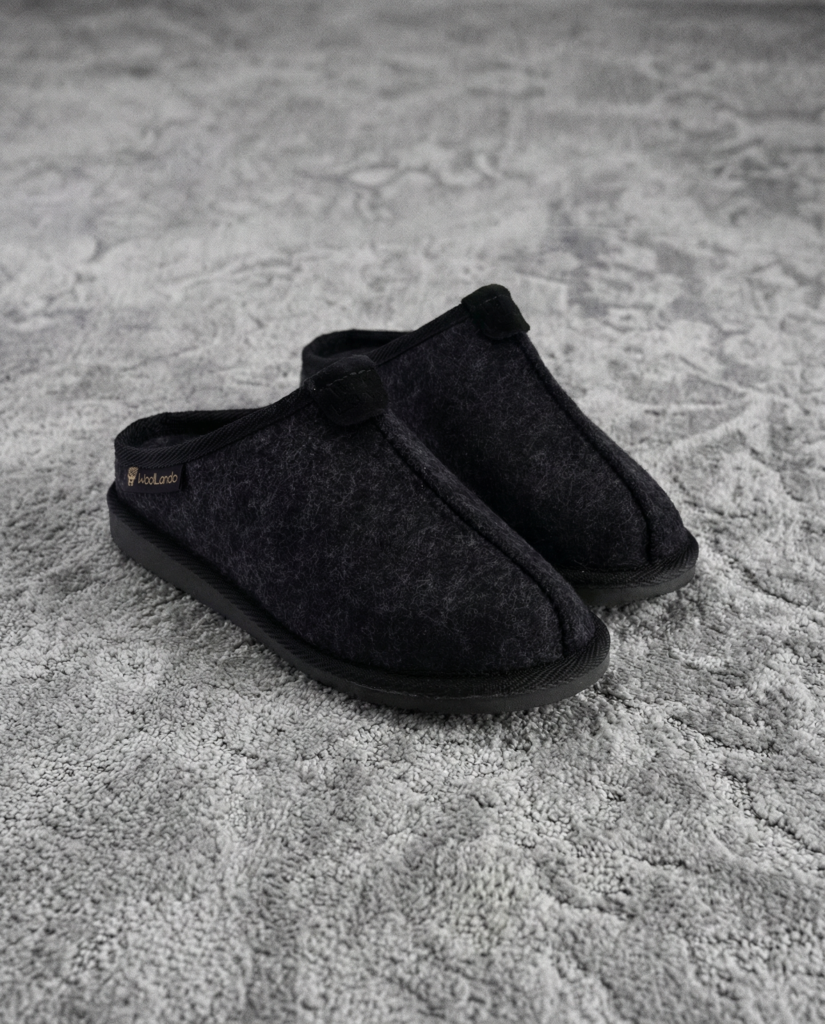 Herren schwarze Filz-Hausschuhe CARBON, WoolLando