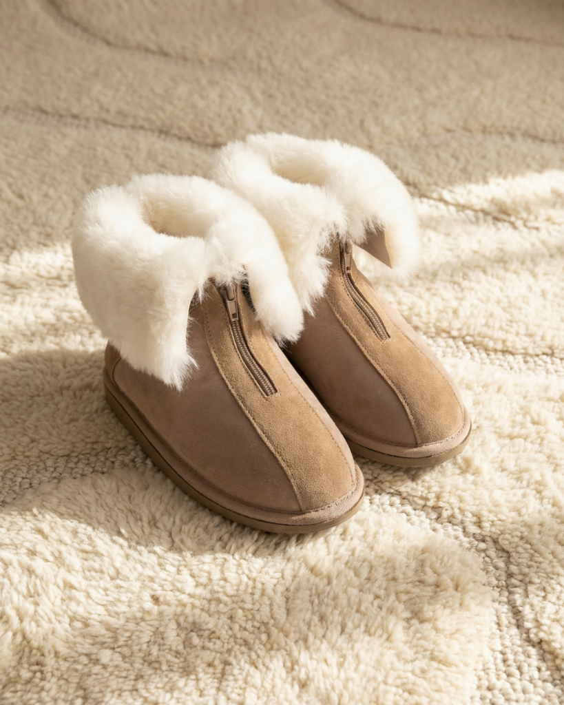 Damen natürliche Pelz-Reißverschluss-Stiefeletten LUKA, WoolLando