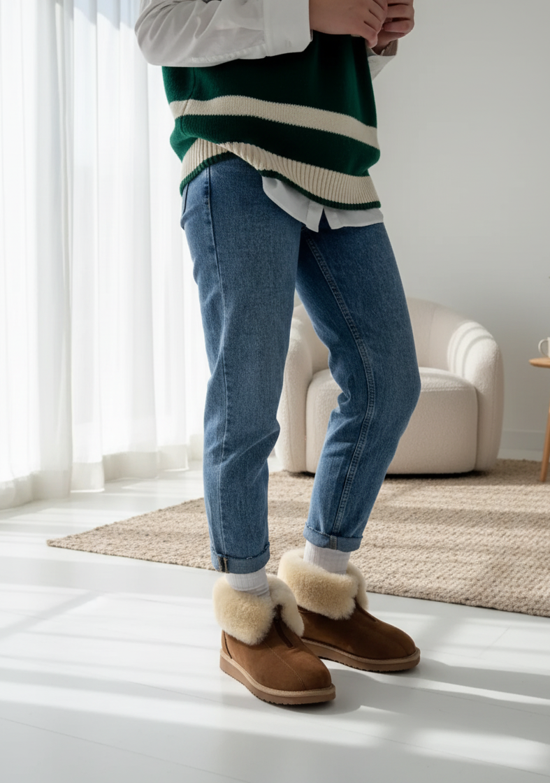 Damen-Naturpelz-Stiefeletten mit Reißverschluss AURA, WoolLando