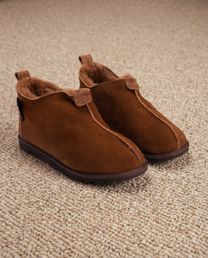 Herren braune natürliche Pelz-Wildleder-Stiefeletten REXO, WoolLando