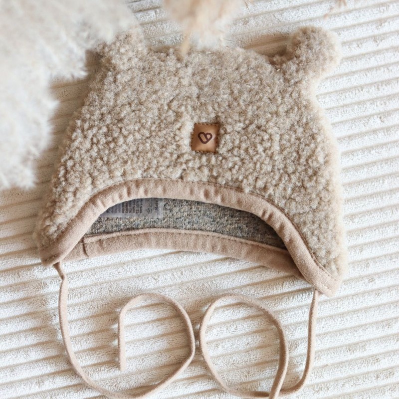 Kinder-Lammwollmütze braun mit Ohren – Zaffiro