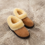 Damen braune natürliche Pelz-Leder-Stiefeletten LUMA, WoolLando