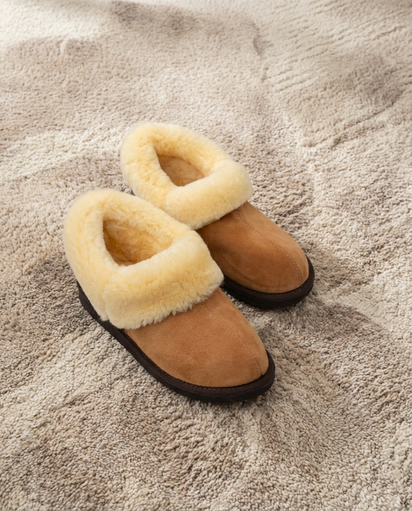 Damen braune natürliche Pelz-Leder-Stiefeletten LUMA, WoolLando