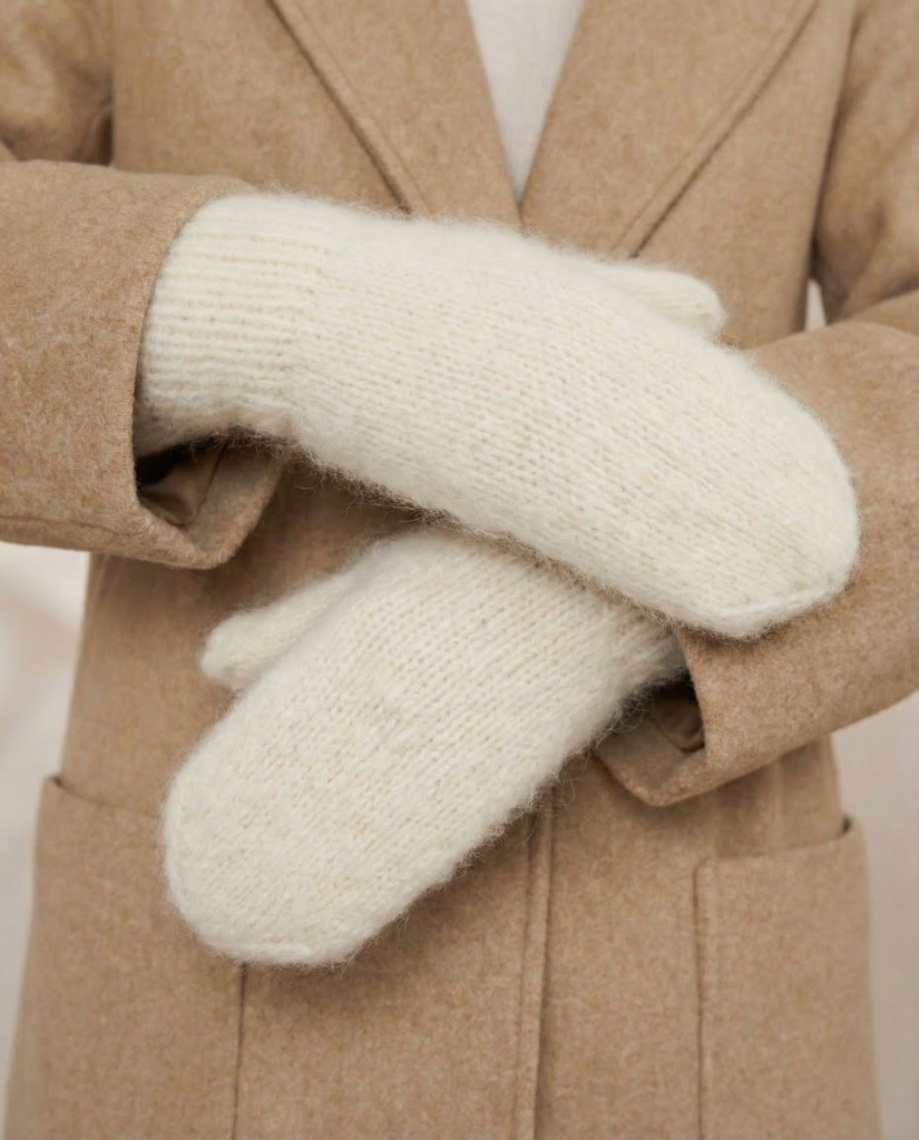 Damen-Angora-Wollfäustlinge weiß LUNA, WoolLando