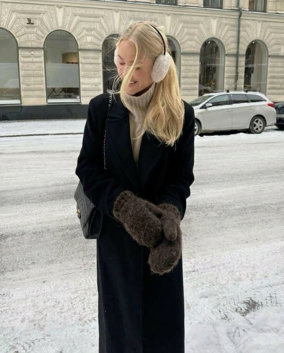 Dunkelbraune 100% Hundewolle-Fäustlinge 