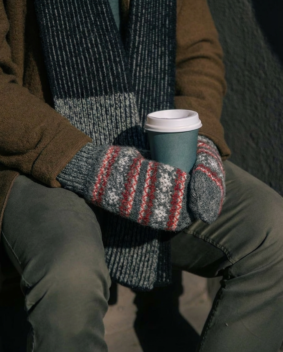 Herren-graue Merinowoll-Fäustlinge NORDIC, WoolLando