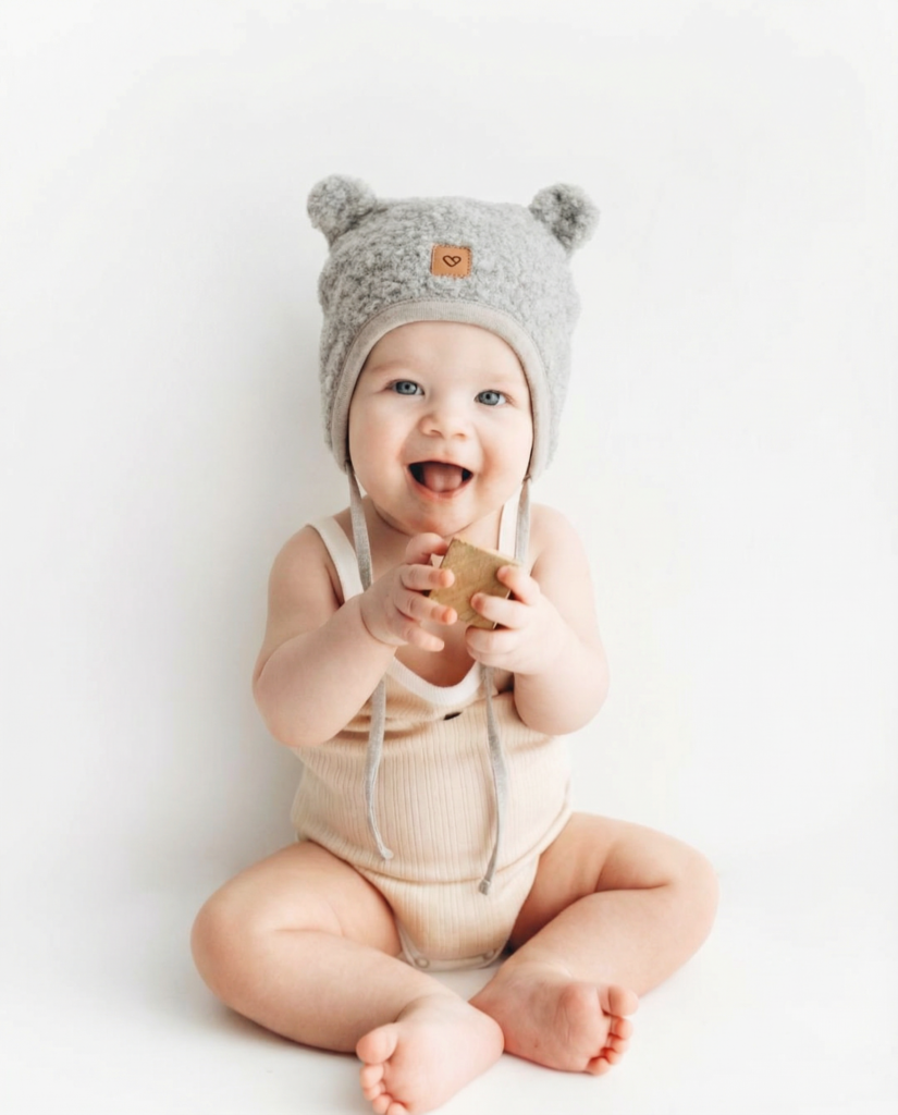 Kindermütze aus grauer Lammwolle, Zaffiro