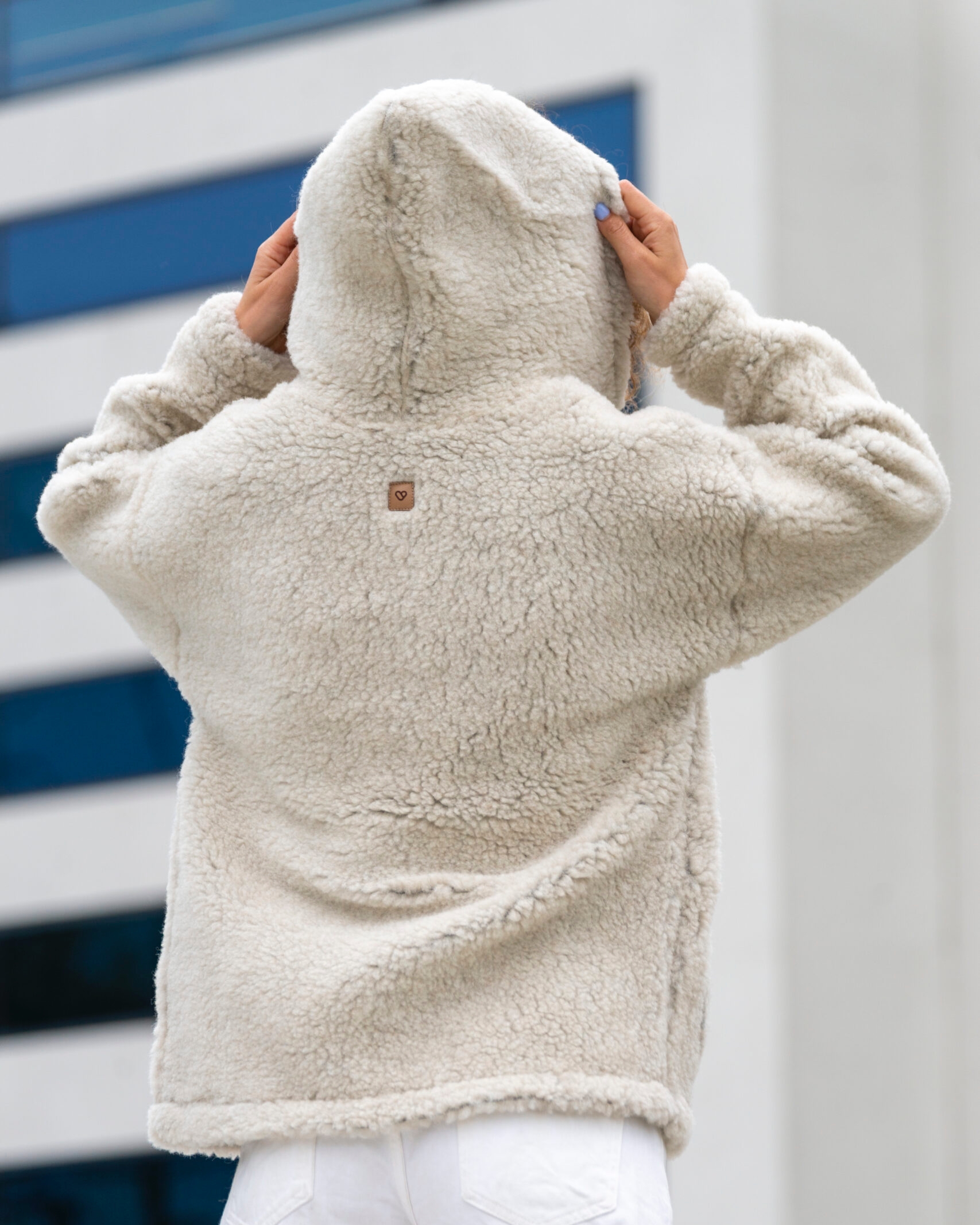 Cremefarbige Lammwolljacke mit Kapuze ZOYA, Zaffiro