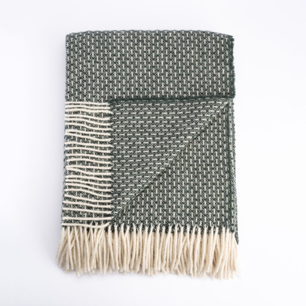Neuseeland-Schafwoll-Decke PATTERNED GREEN, WoolLando