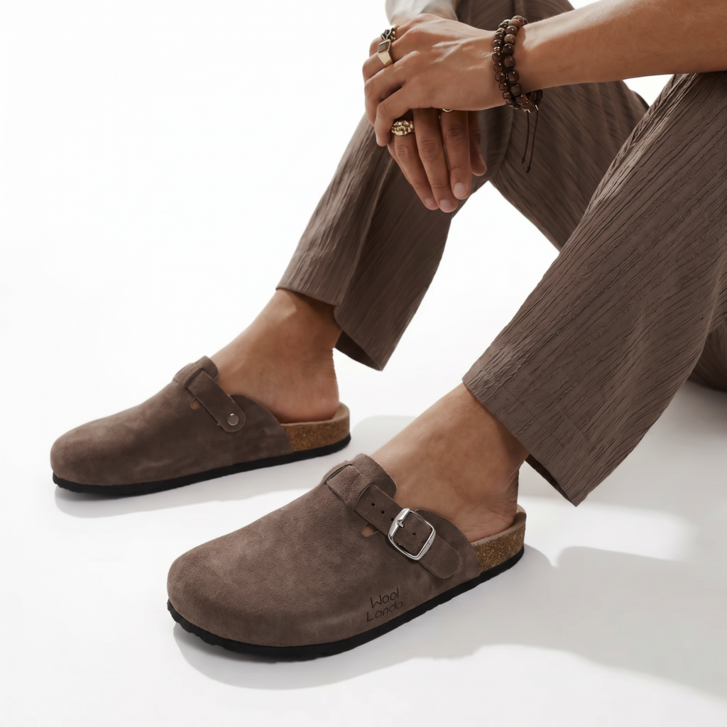 Braune Herren-Hausschuhe / Sandalen aus echtem Leder von, WoolLando