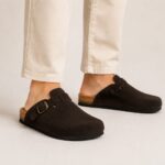 Dunkelbraune Herren-Hausschuhe / Sandalen aus echtem Leder, WoolLando