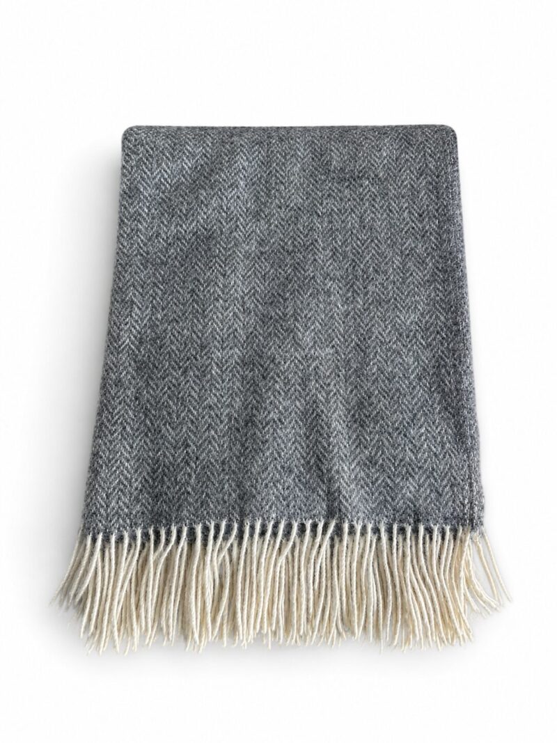 Neuseelandische Schafwolldecke GREY HERRINGBONE, WoolLando