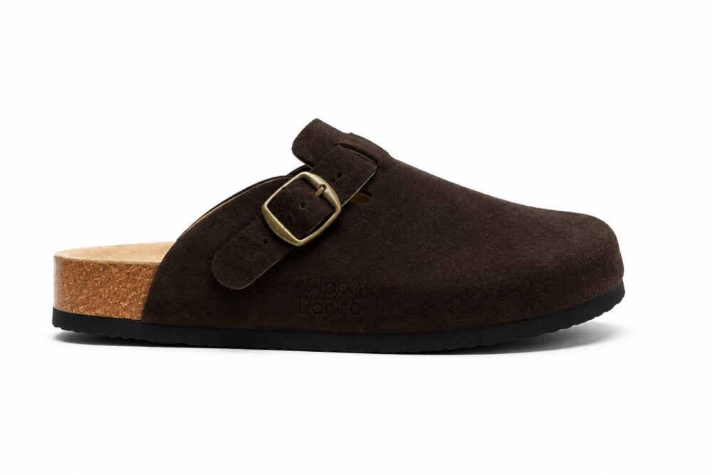 Dunkelbraune Hausschuhe / Sandalen aus echtem Leder, WoolLando
