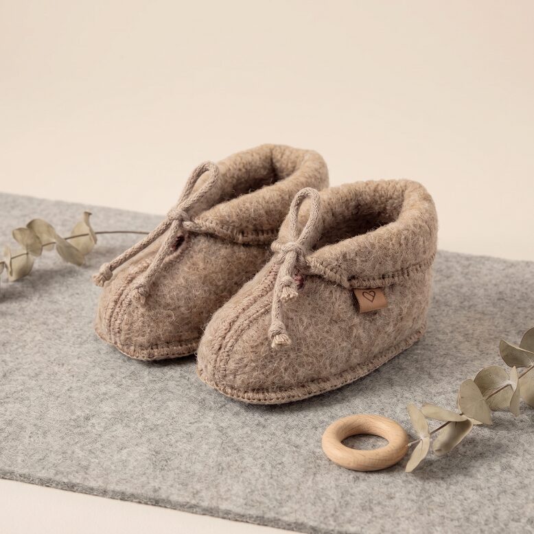 Kinderstiefel aus natürlicher brauner Wolle, Zaffiro