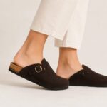 Dunkelbraune Hausschuhe / Sandalen aus echtem Leder, WoolLando