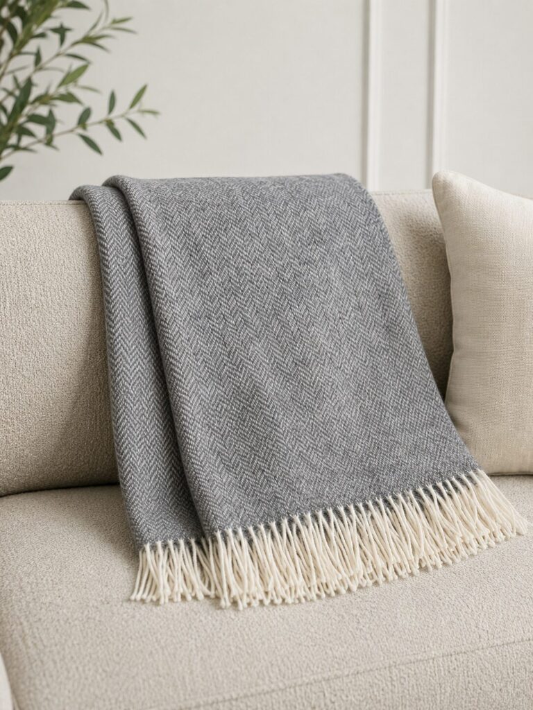 Neuseelandische Schafwolldecke GREY HERRINGBONE, WoolLando