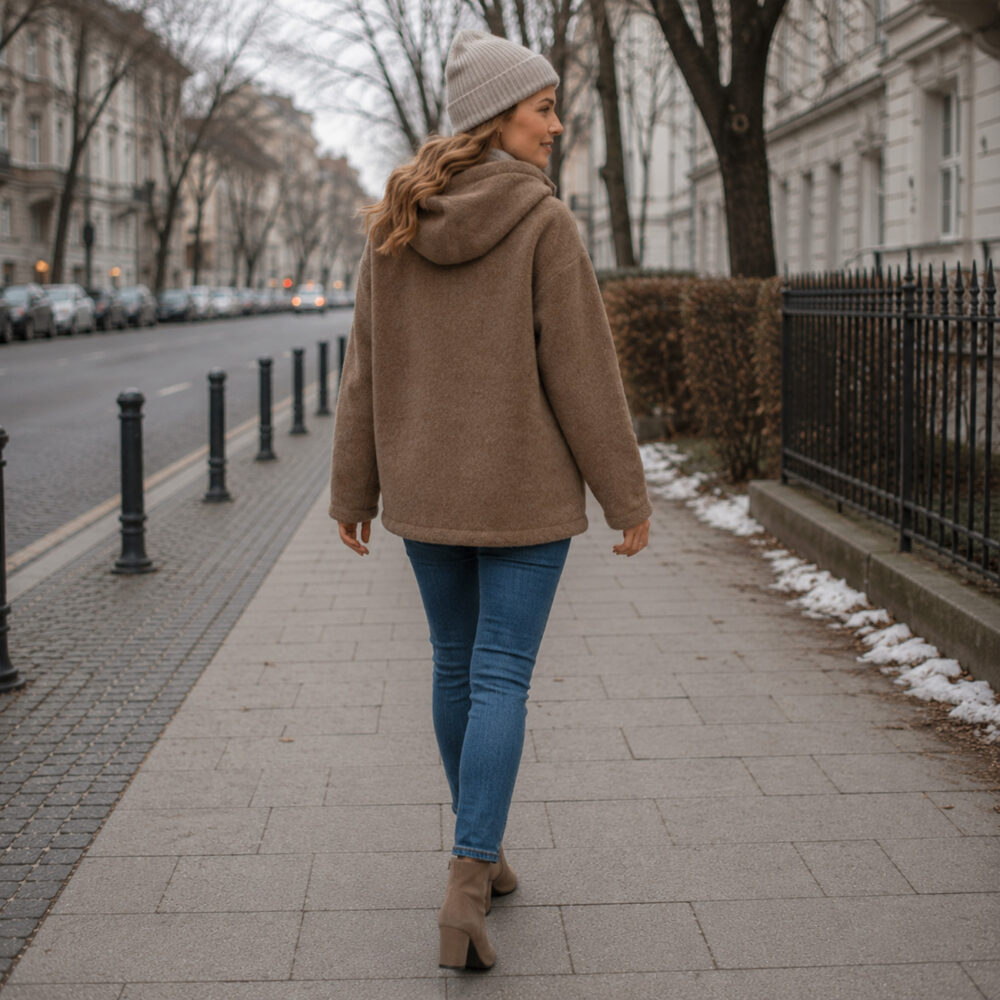 Braune Lammwolljacke mit Kapuze SIERRA, Zaffiro