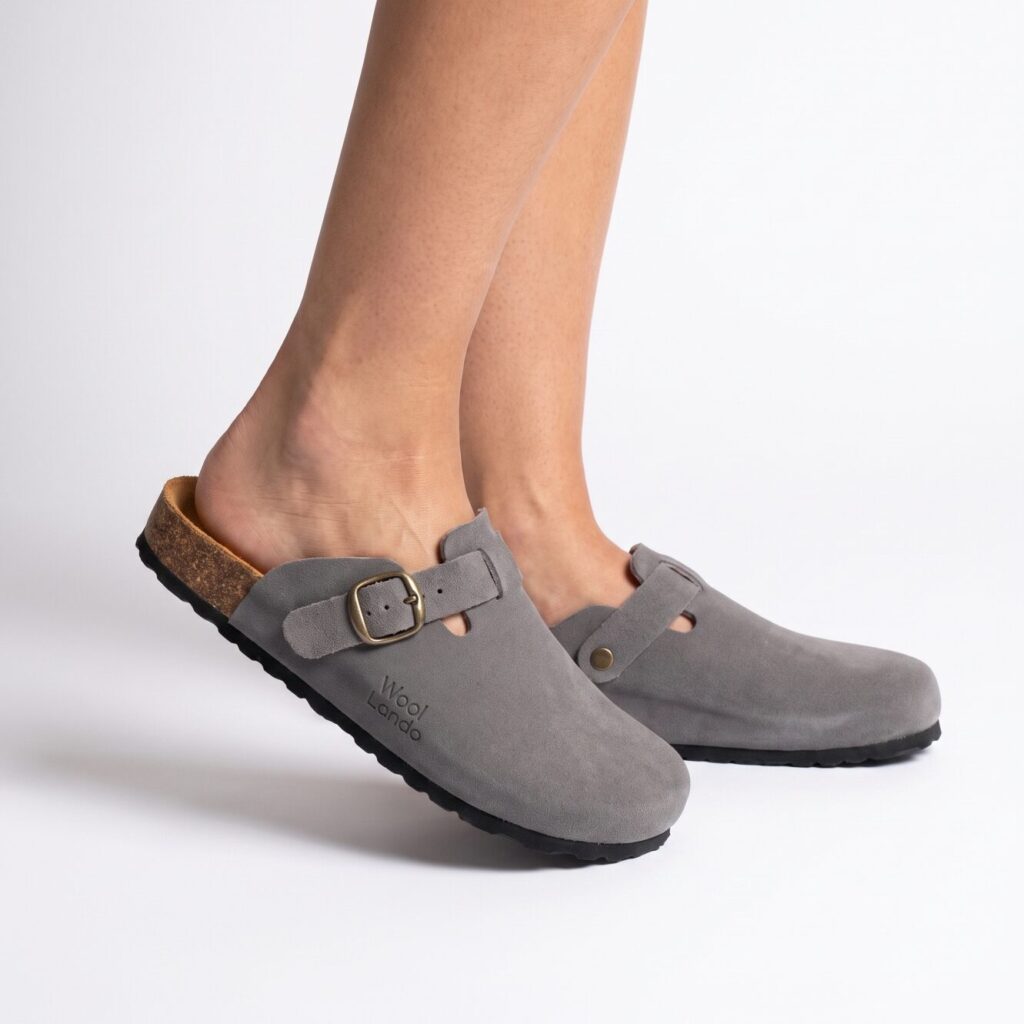 Graue Sandalen aus echtem Leder, WoolLando UNISEX