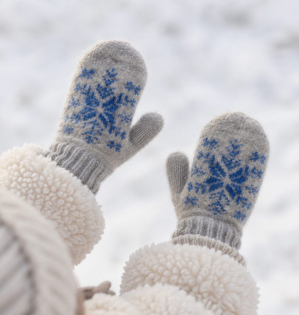 Kinder-Wollfäustlinge BLUE SNOWFLAKE, WoolLando
